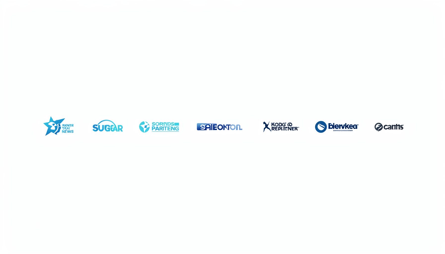 A row of small monochrome sponsor and partner logos on a clean white background, conveying a professional sports-news brand